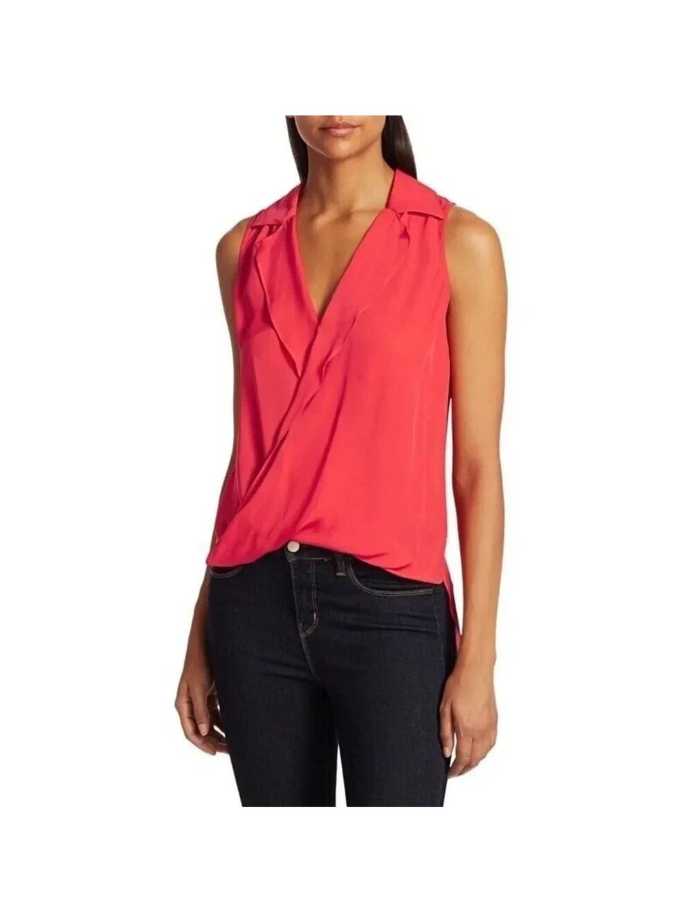 NWD L'AGENCE Freja Draped Silk Sheer Blouse Red Size XS Collared #C2411